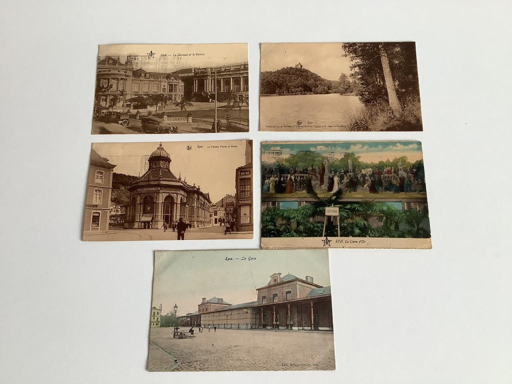 5 oude gelopen postkaarten Spa, Verzamelen, Postkaarten | België, Ophalen of Verzenden, 1920 tot 1940, Gelopen, Luik