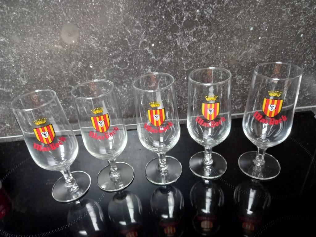 Set van 5 bierglazen Mai Bock, Ophalen of Verzenden