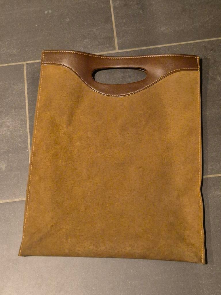 Sac à mains vintage daim cuir brun Année 80, Brun