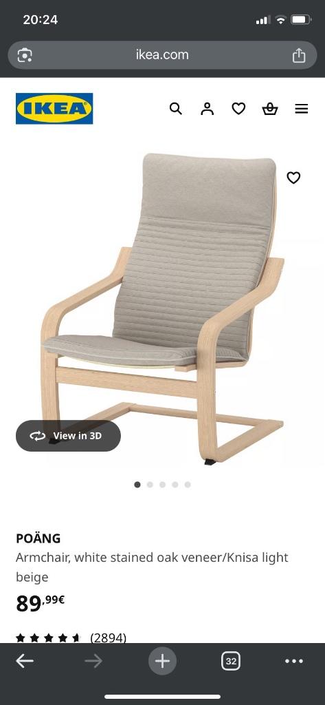 Ikea POANG zetel met voetbank en kussen donker blauw, Huis en Inrichting, Fauteuils, Ophalen, Zo goed als nieuw, Hout