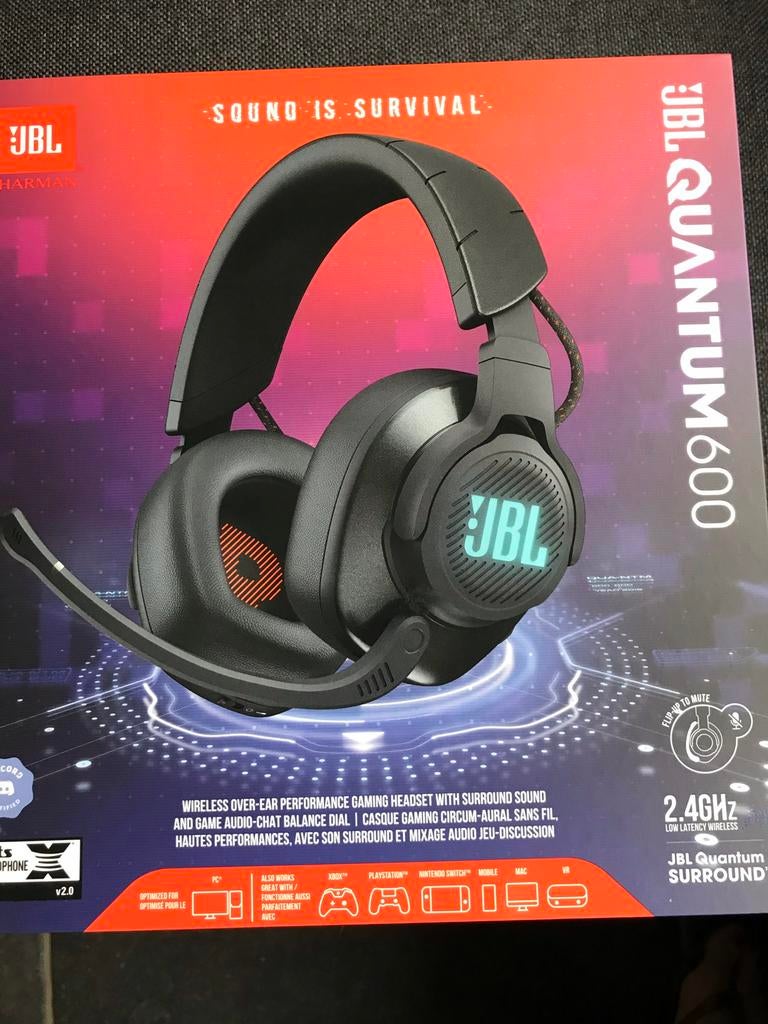 Casque neuf gaming JBL Quantum 600 sans fil, Computers en Software, Headsets, Nieuw, Draadloos, Gaming headset, Inklapbare microfoon