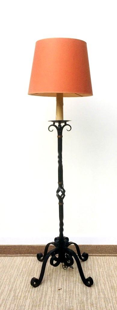 Smeedijzeren vloerlamp * jaren 50 * Vintage * Staanlamp, Huis en Inrichting, Lampen | Vloerlampen, Gebruikt, Metaal, Stof, Ophalen of Verzenden