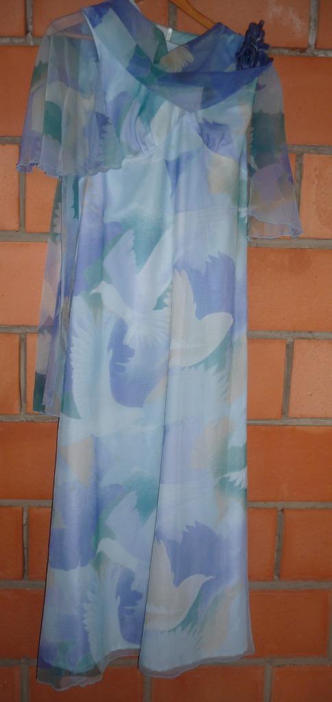 Vintage avondkleed jaren ’70 in verschillende lagen, Ophalen of Verzenden, Zo goed als nieuw, Blauw, Galajurk