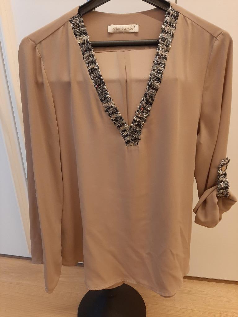 Blouse/Chemisier, Maat 38/40 (M), Vie ta vie, Beige, Ophalen of Verzenden