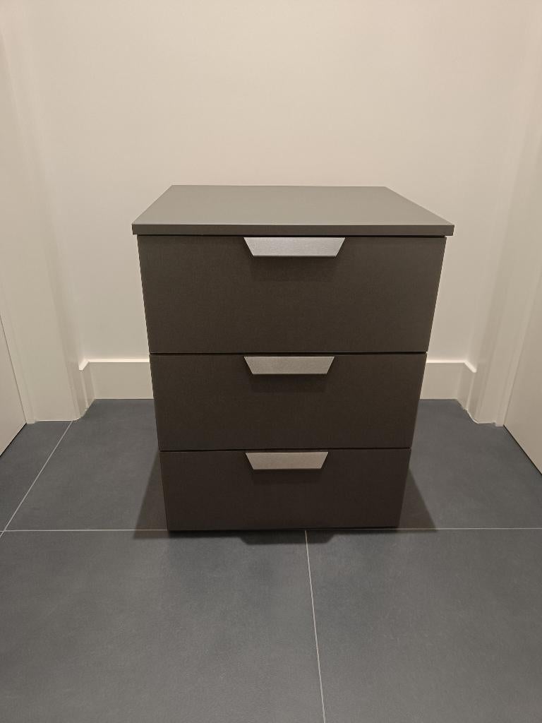 Nachttafels 3 laden grijs metallic., Ophalen, Minder dan 45 cm, Nieuw, 55 tot 70 cm