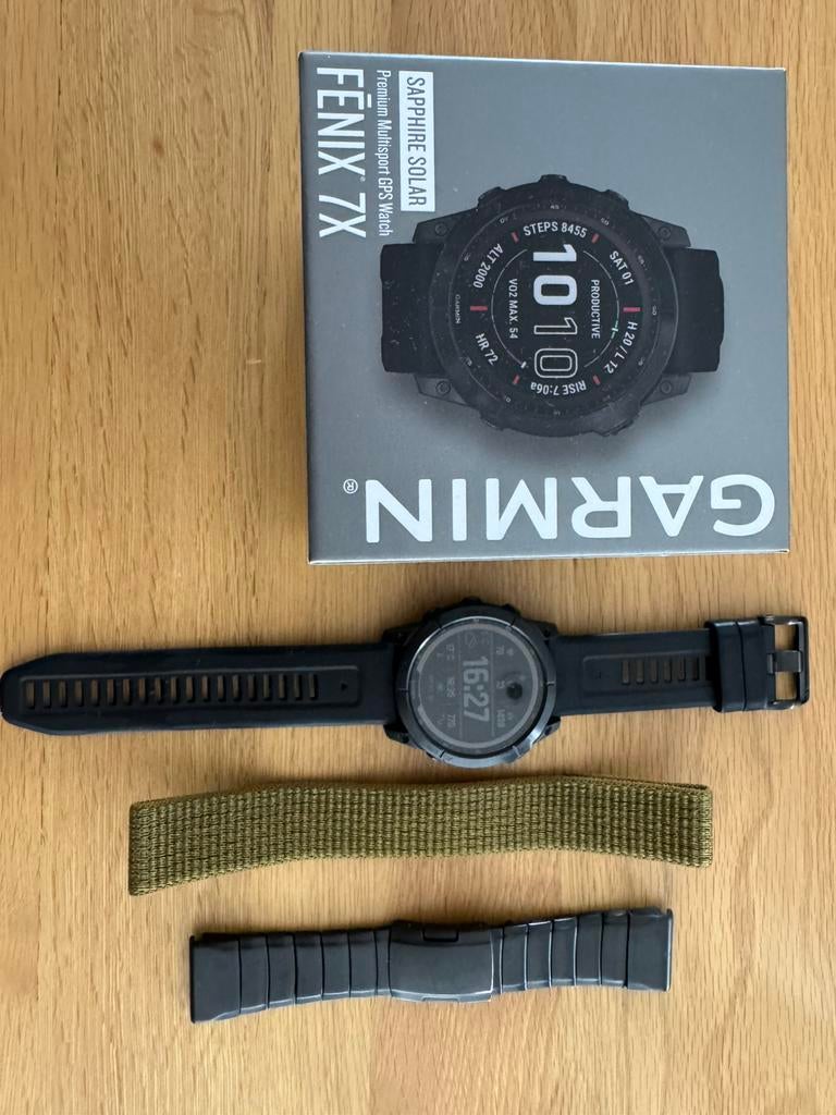 Garmin Fenix 7X Sapphire Solar, Handtassen en Accessoires, Sporthorloges, Gebruikt, Zwart, Ophalen of Verzenden, Waterdicht