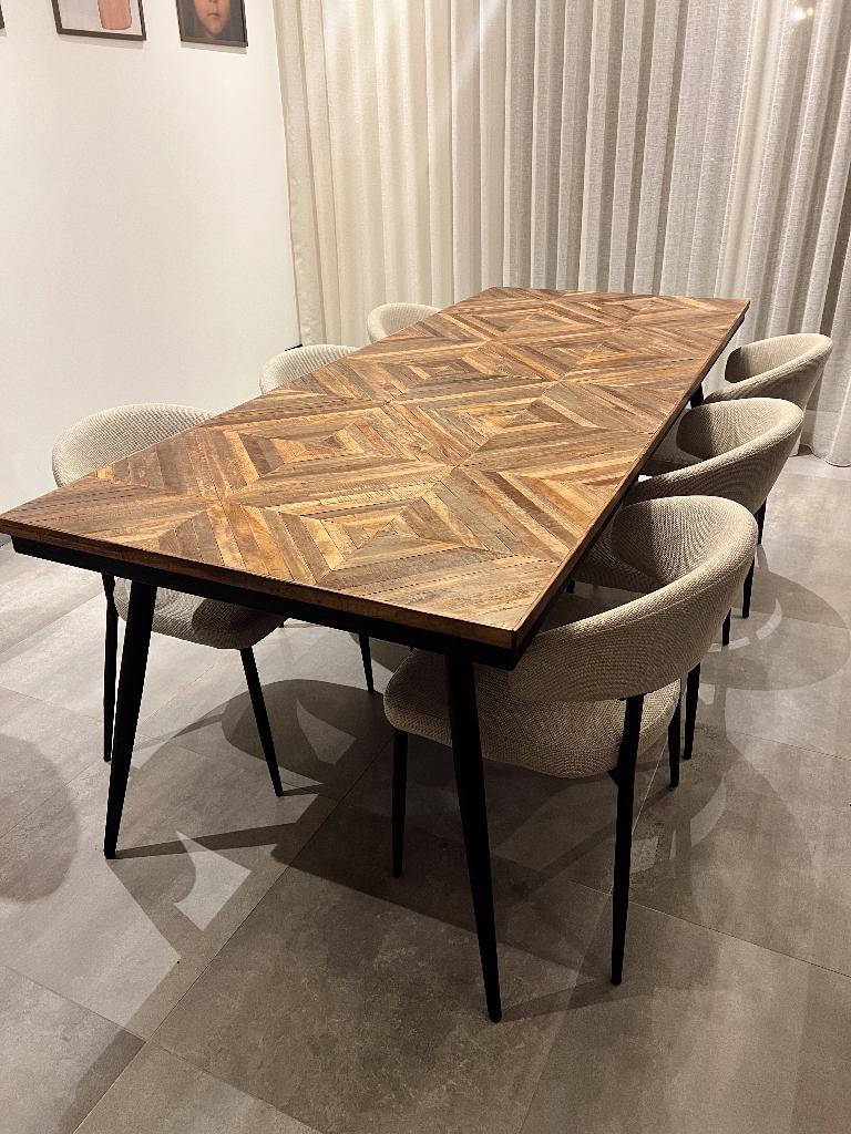 Eettafel Rhombic Teak  Vintage 220 X 90 Cm, Ophalen, Teakhout, 200 cm of meer, 50 tot 100 cm