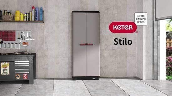 Opbergkast Stilo kunststof grijs 39 x 68 x 174 cm, Ophalen, Nieuw, Kunststof, Overige typen