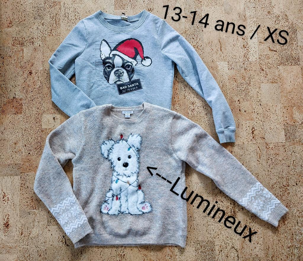 Lot 2 pulls de Noel XS / 13-14 ans, Enlèvement ou Envoi