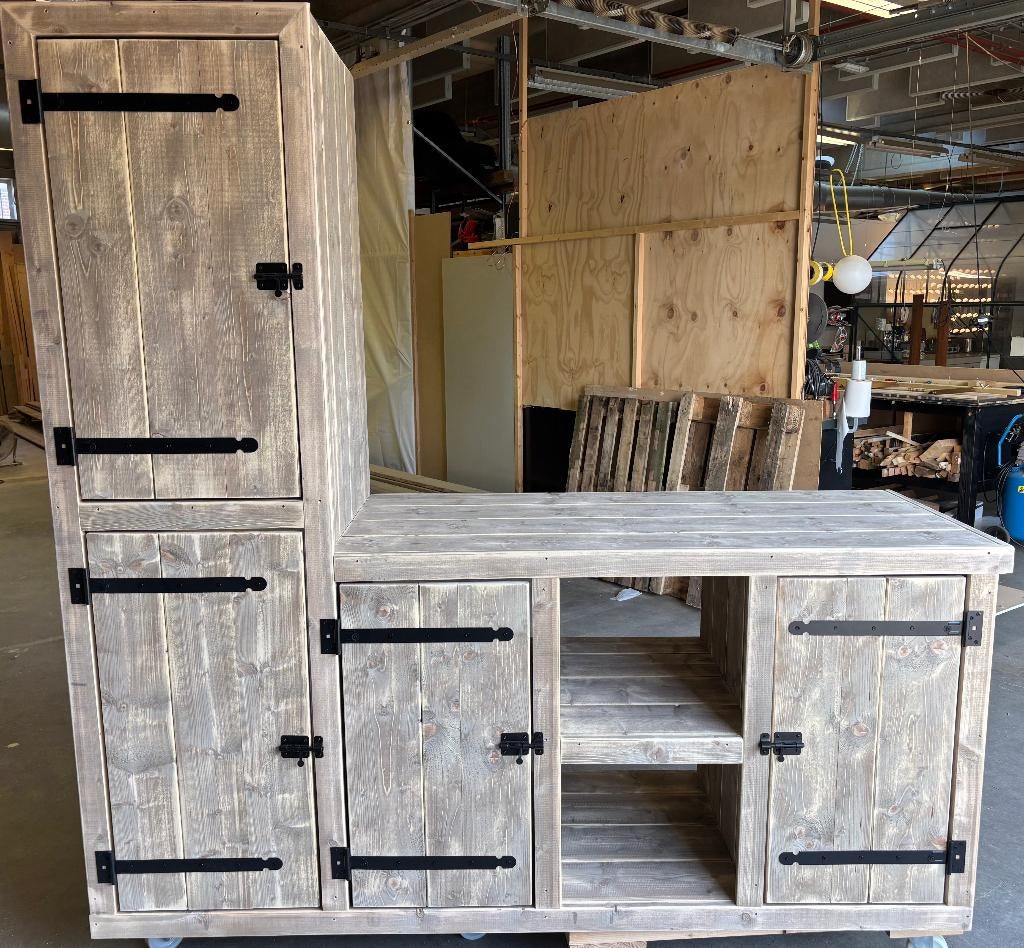 Uniek BBQ meubel voor kamado van steigerhout of douglashout, Tuin en Terras, Ophalen, Nieuw