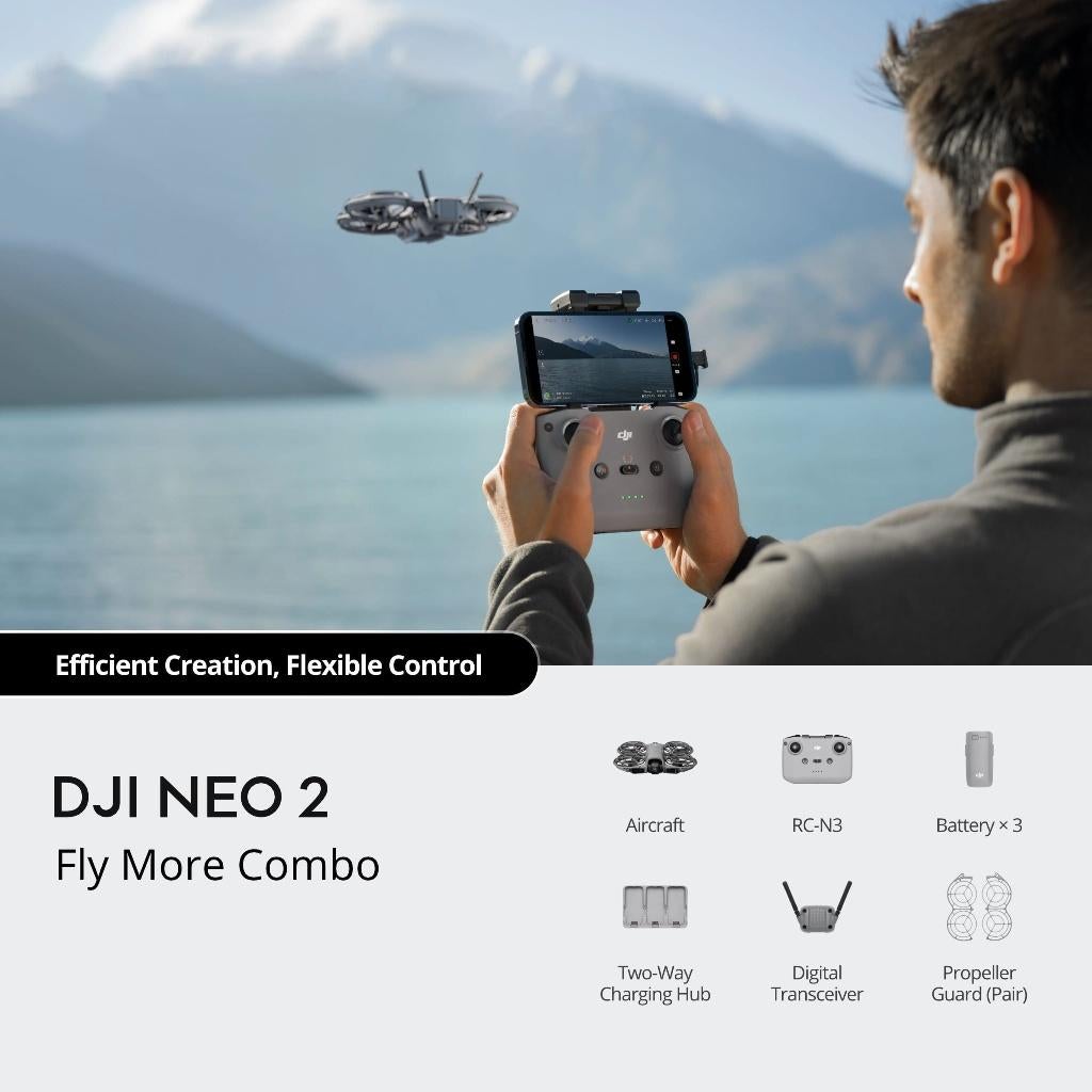 DJI NEO 2 FLY MORE COMBO, TV, Hi-fi & Vidéo, Drones, Enlèvement ou Envoi, Moins de 250 g, 5 à 10 km, Vue à la première personne (FPV)