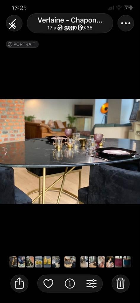 Table salle à manger marbre noir et laiton, Maison & Meubles, Enlèvement