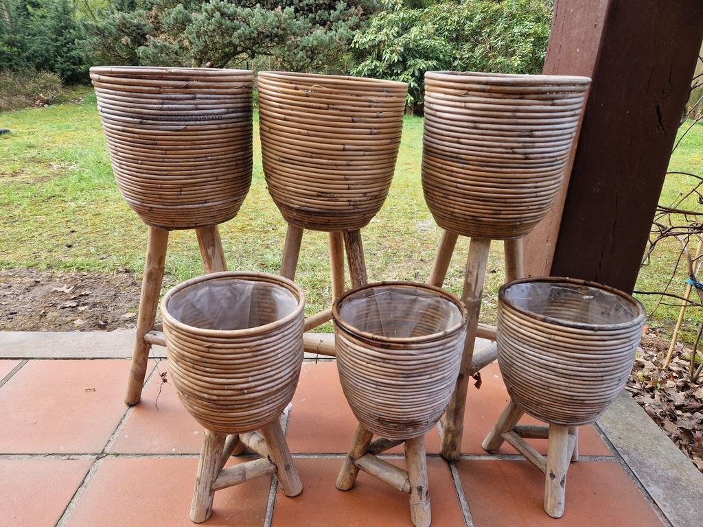 Zes Rotan/Rieten Plantenhouders, Ophalen, Gebruikt, Rond, Overige materialen