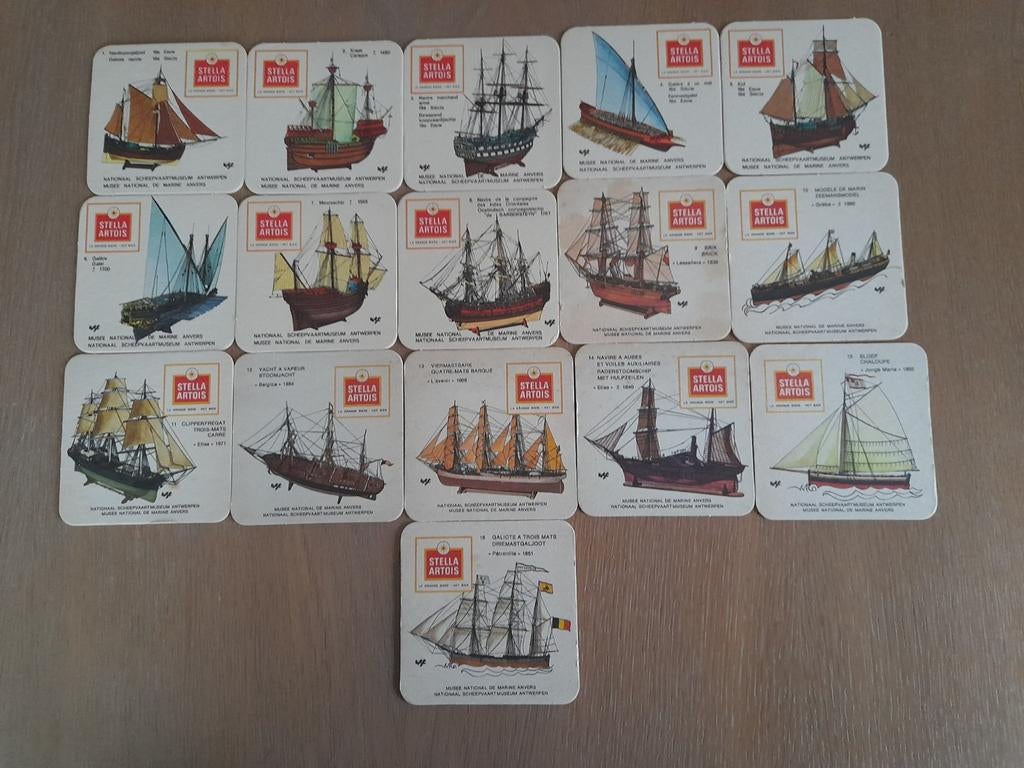 16 bierviltjes Stella artois scheepvaart, Verzamelen, Ophalen of Verzenden, Stella Artois