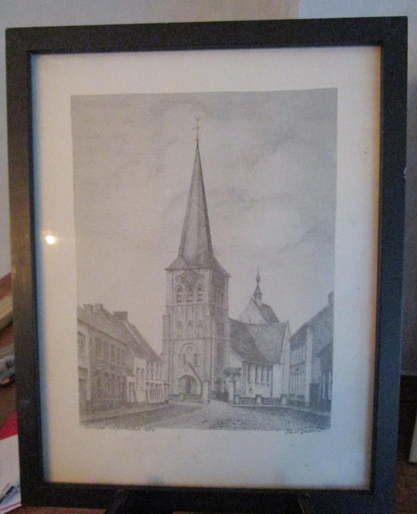 Tekening St Pieterskerk Berlaar, Antiek en Kunst, Kunst | Tekeningen en Fotografie, Ophalen of Verzenden