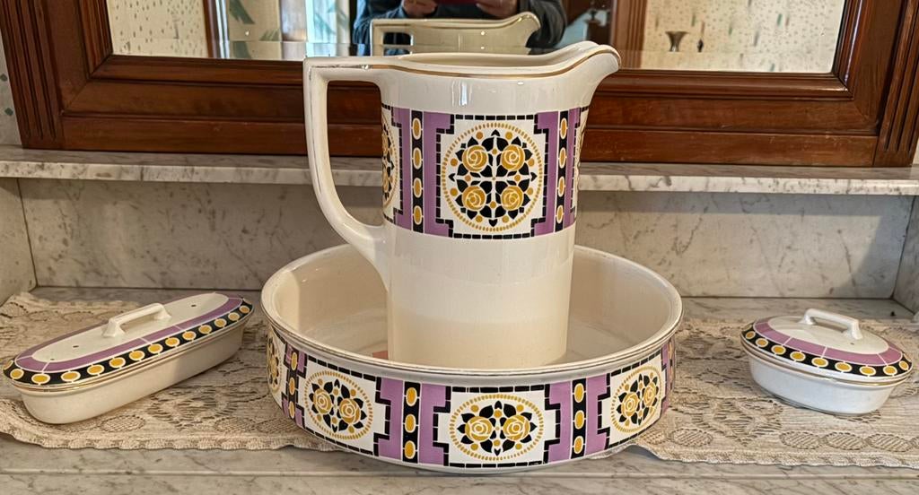 Boch Frères Keramis Art Deco toiletset – ca. 1930 – compleet, Antiek en Kunst, Antiek | Keramiek en Aardewerk, Ophalen