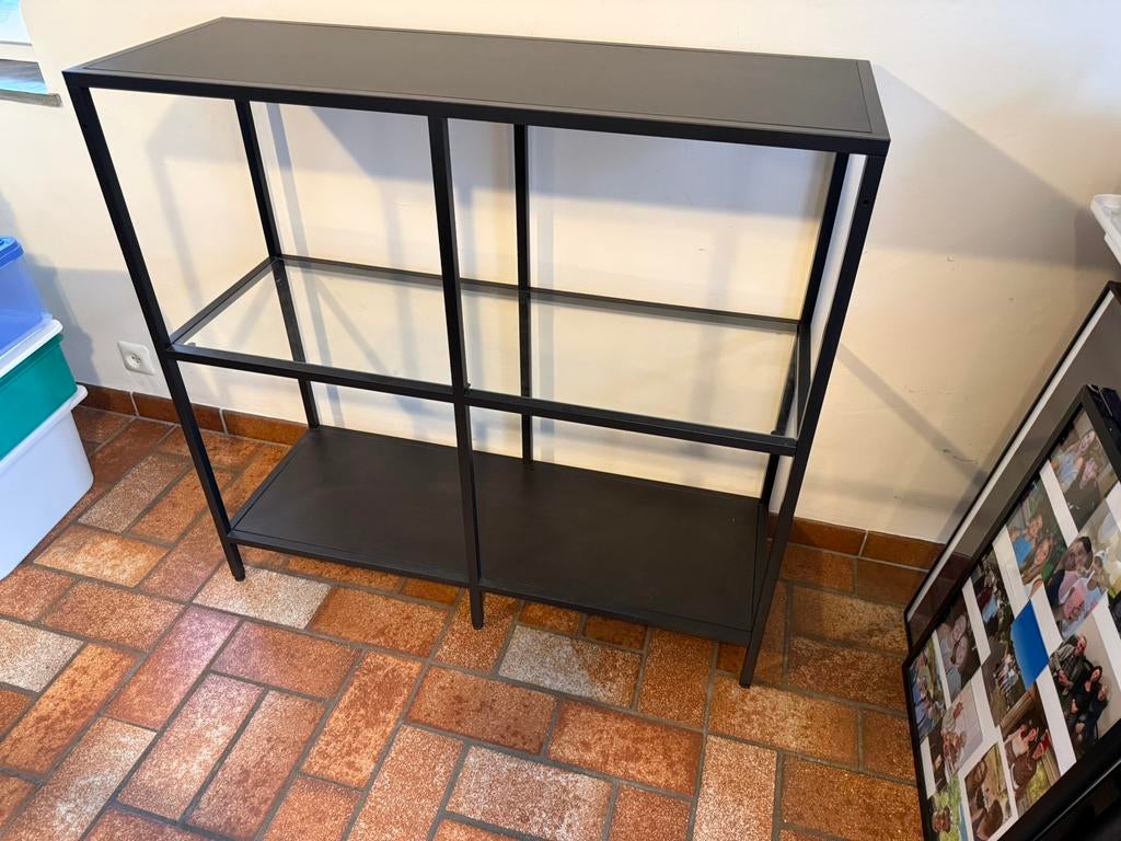 Étagère noire metal et verre, Enlèvement, Comme neuf