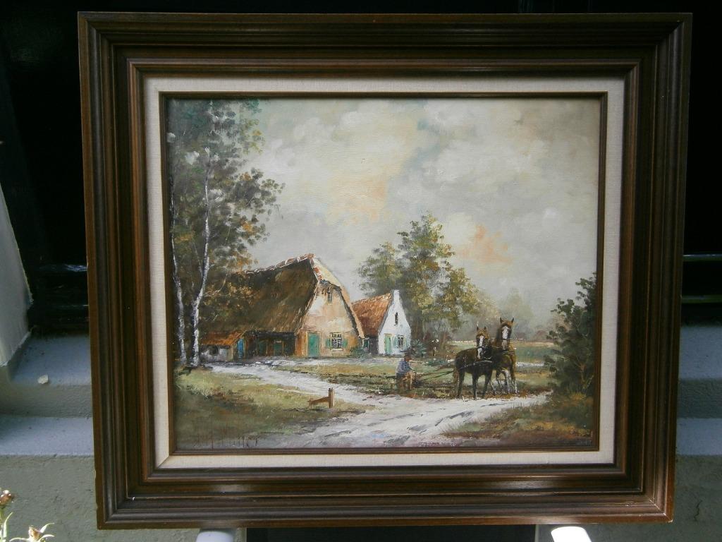 Jan Hendrik Miller: Boerenwoningen met span paarden, Ophalen of Verzenden