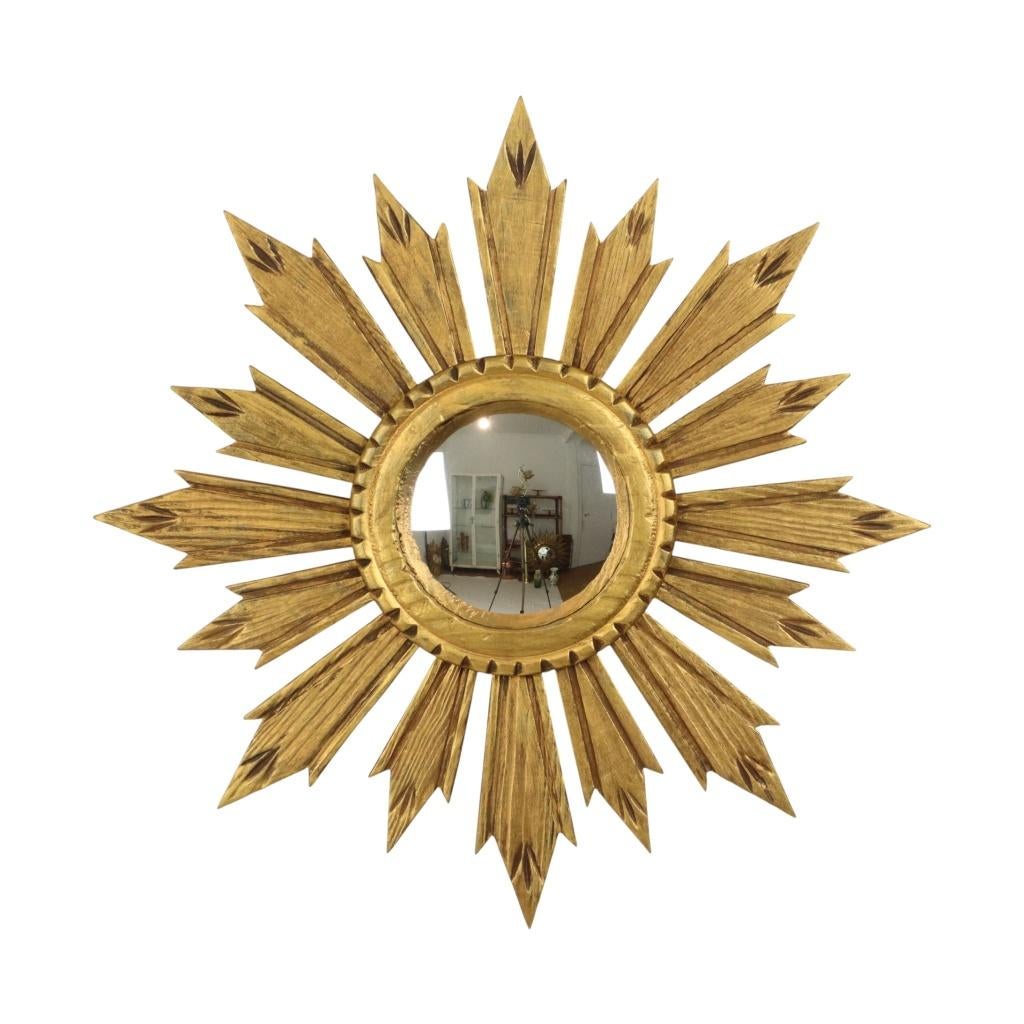 Vintage Houten Sunburst Zonnespiegel Convex Frankrijk 51cm, Maison & Meubles, Accessoires pour la Maison | Miroirs, Utilisé, 50 à 75 cm