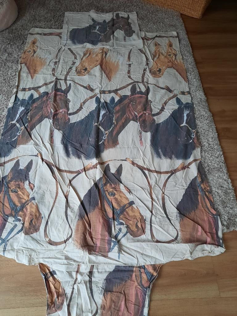 Dekbedovertrek paarden., Gebruikt, Eenpersoons, Beige, Dekbedovertrek