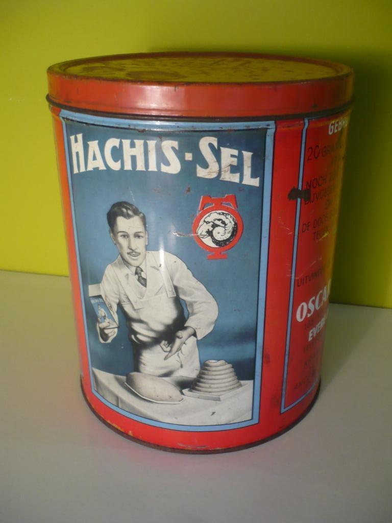Knap vintage Blik Hachis Sel Bruxelles ( zeldzaam), Collections, Boîte en métal, Enlèvement ou Envoi, Utilisé, Autre, Autres marques