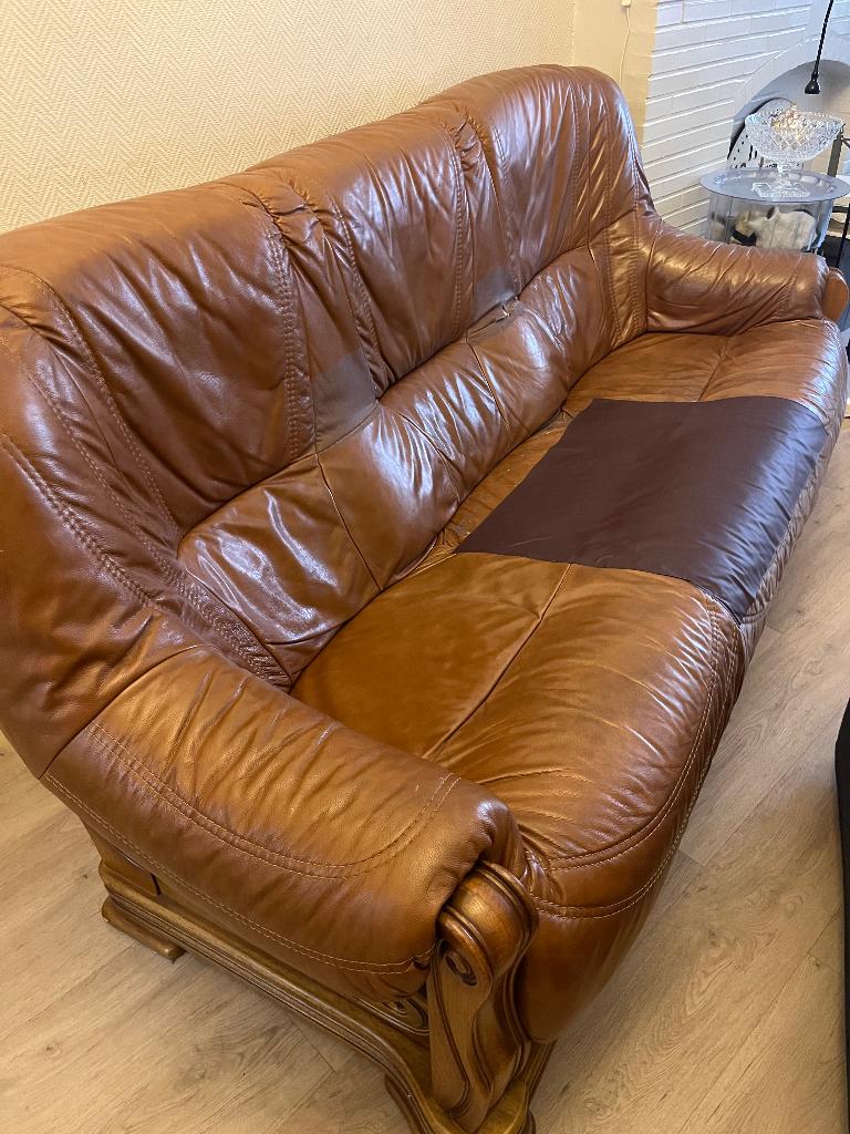 Leder zetel, Gebruikt, 150 tot 200 cm, Driepersoons, 75 tot 100 cm