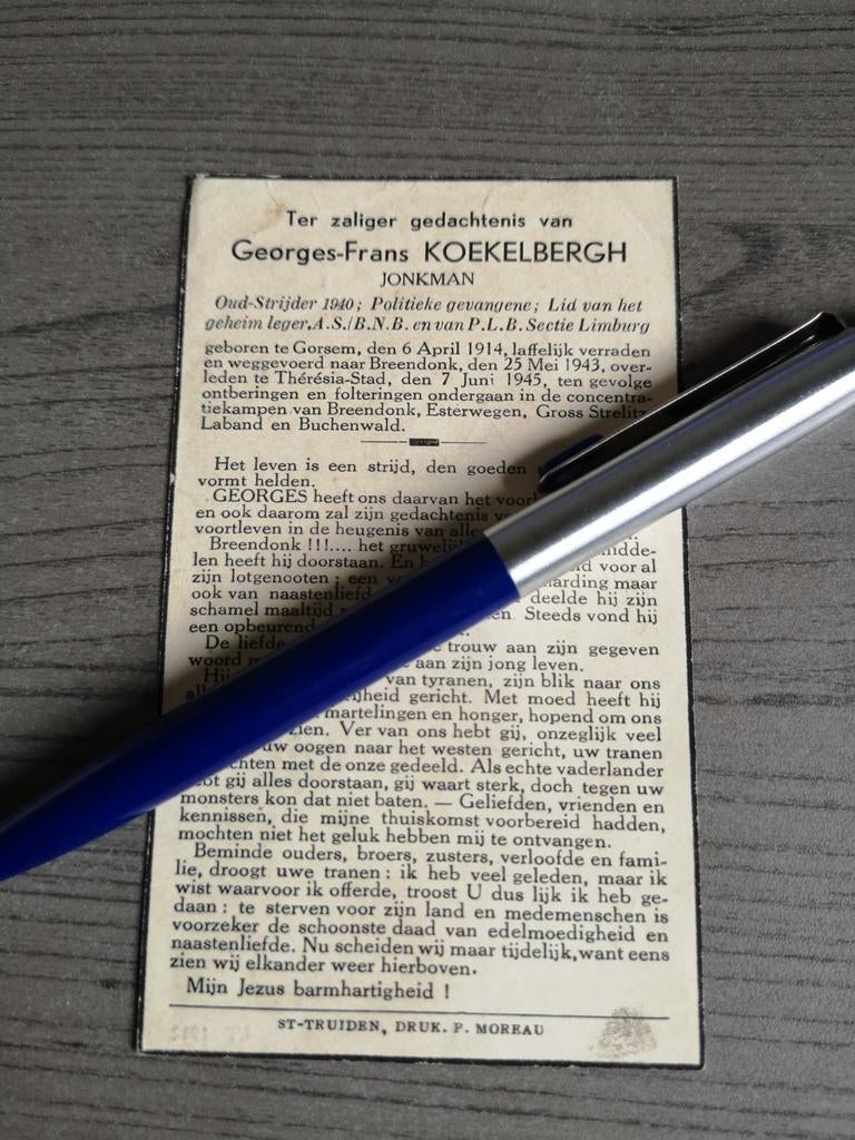 Koekelbergh Gorsem Oudstrijder gevangene Limburg Breendonk.., Verzamelen, Ophalen of Verzenden