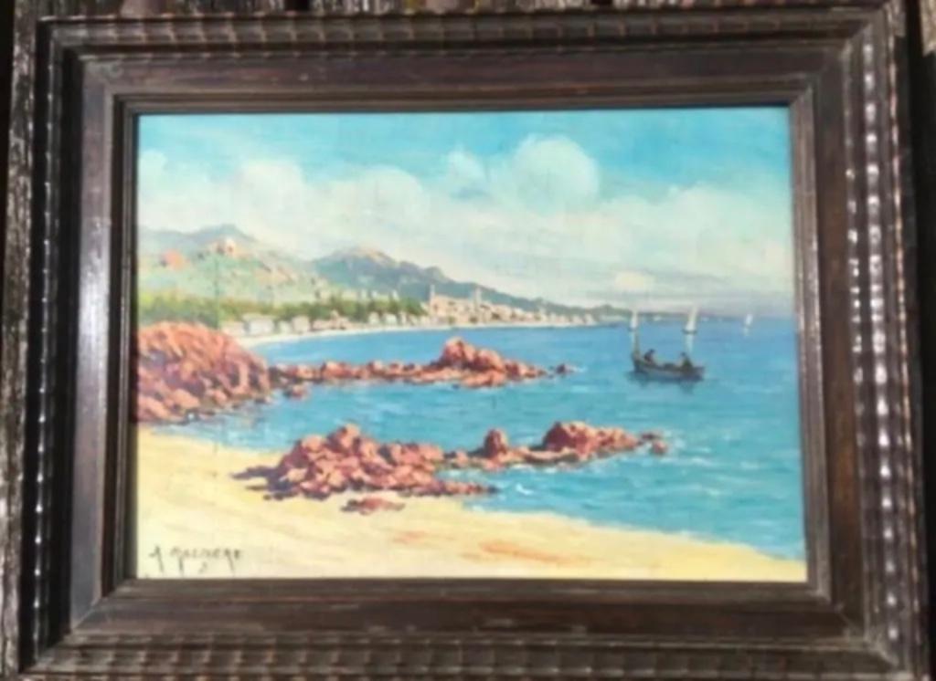 Midcentury schilderijtje op paneel Mare della Bocca Cannes, Antiek en Kunst, Ophalen of Verzenden