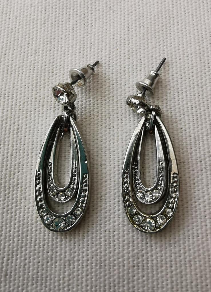 Vintage oorhangers dubbele druppel oorbellen met strass., Handtassen en Accessoires, Oorbellen, Overige materialen, Ophalen of Verzenden