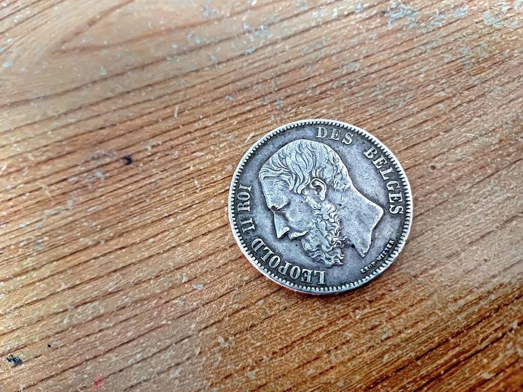 Belgische 5 frank 1870, Zilver, Ophalen of Verzenden, Losse munt, Zilver