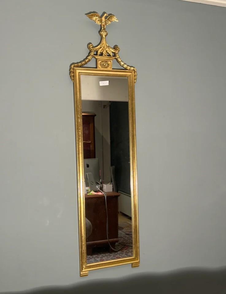 Miroir vintage en bois doré avec aigle sur le dessus, années, Antiquités & Art, Enlèvement ou Envoi, Rond