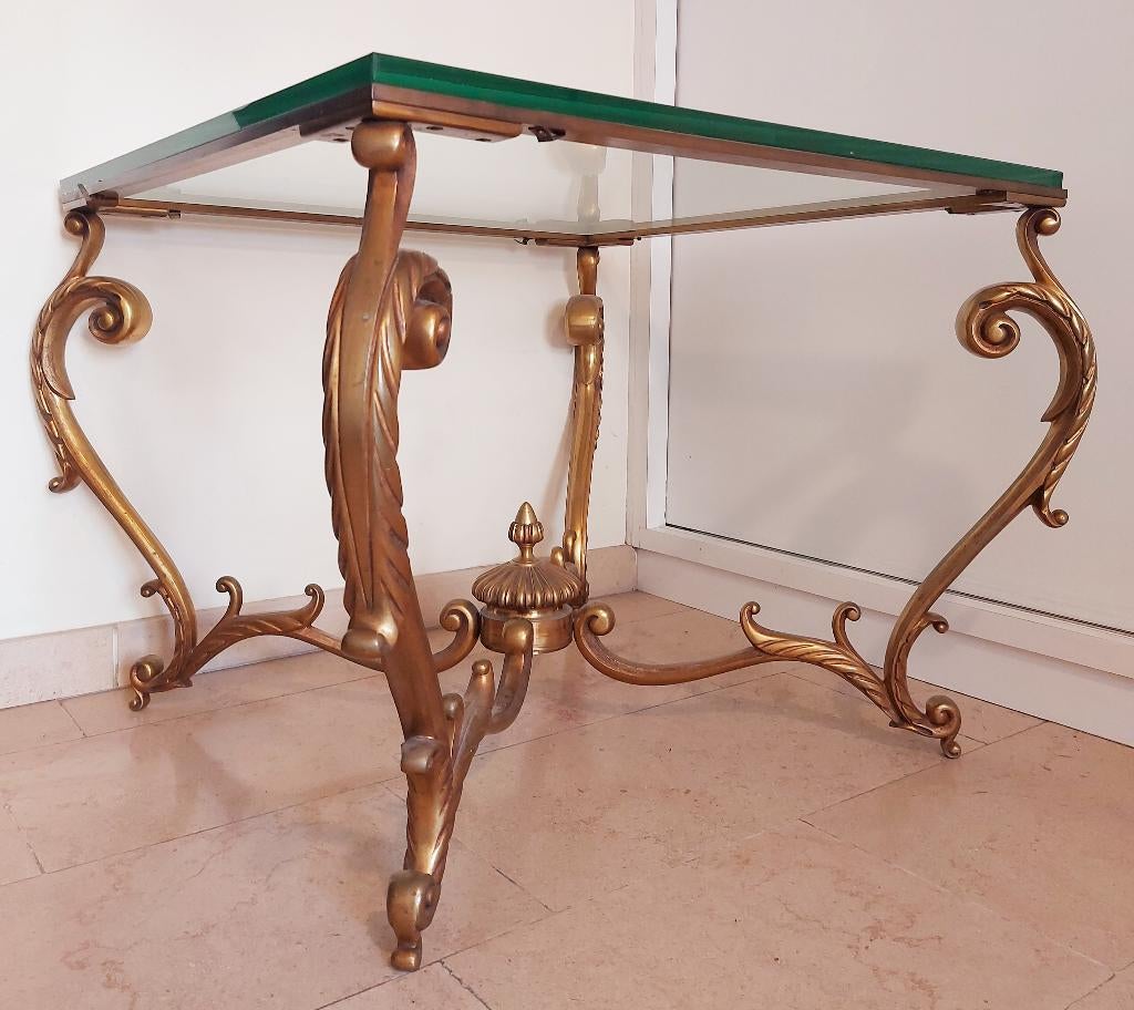 Console Maison DEMAREZ – Laiton Doré & Verre – Mid-Century, Enlèvement