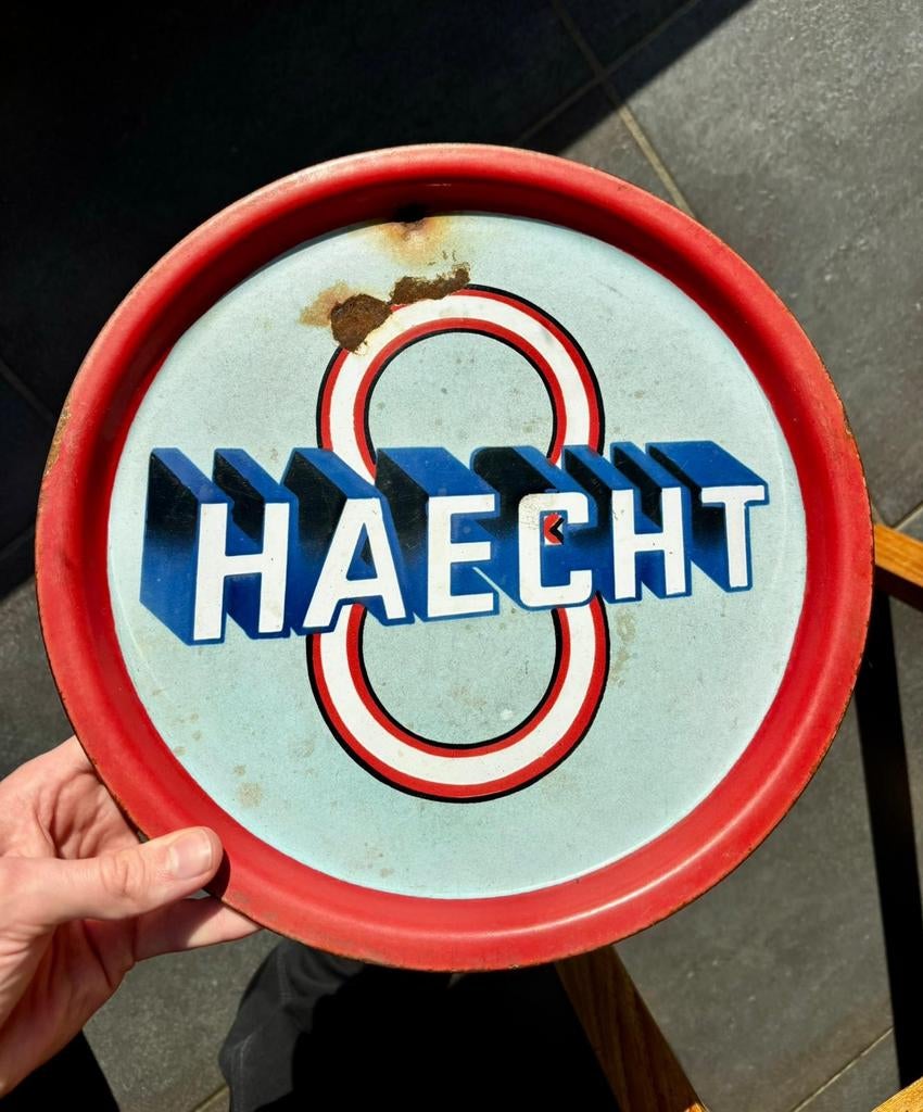 Plateau émaillé ancien publicitaire haecht, Collections, Marques & Objets publicitaires