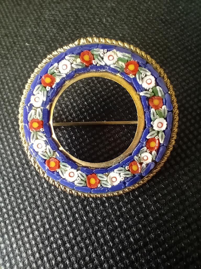 Antieke Italiaanse micromozaïekbroche - Bloemen, Verzenden