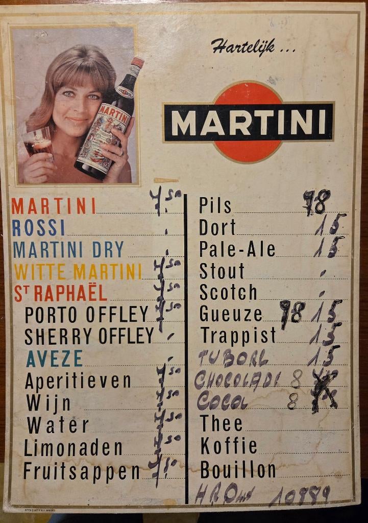 Martini prijslijst, Verzamelen, Ophalen, Gebruikt, Reclamebord