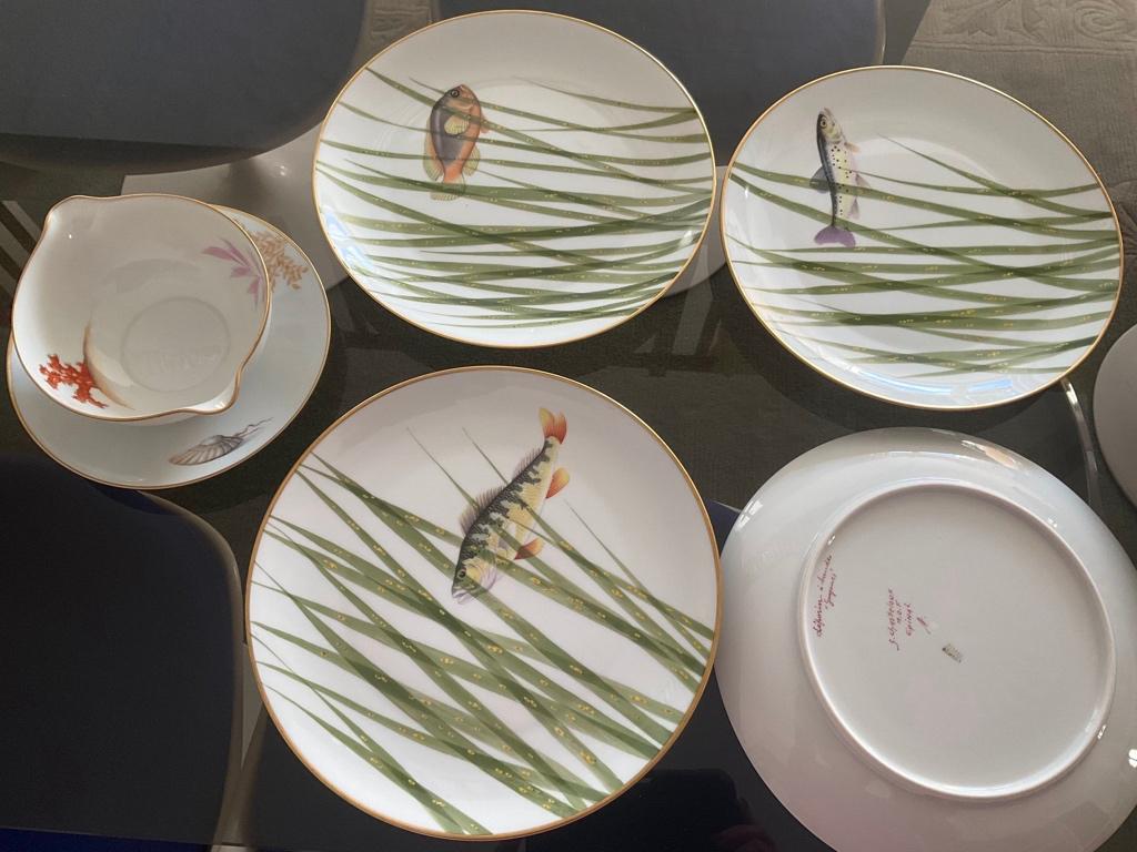 SERVICE A POISSON PEINT A LA MAIN, Antiquités & Art, Enlèvement