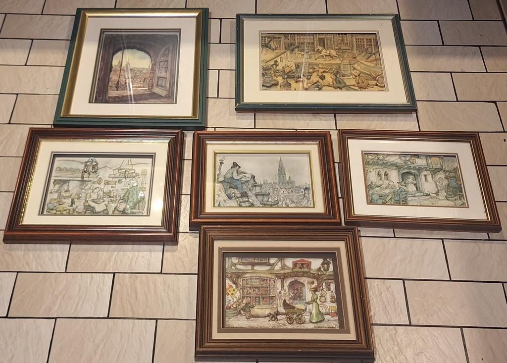 Anton Pieck (Efteling) 6 werken handgemaakt 3D, Ophalen of Verzenden