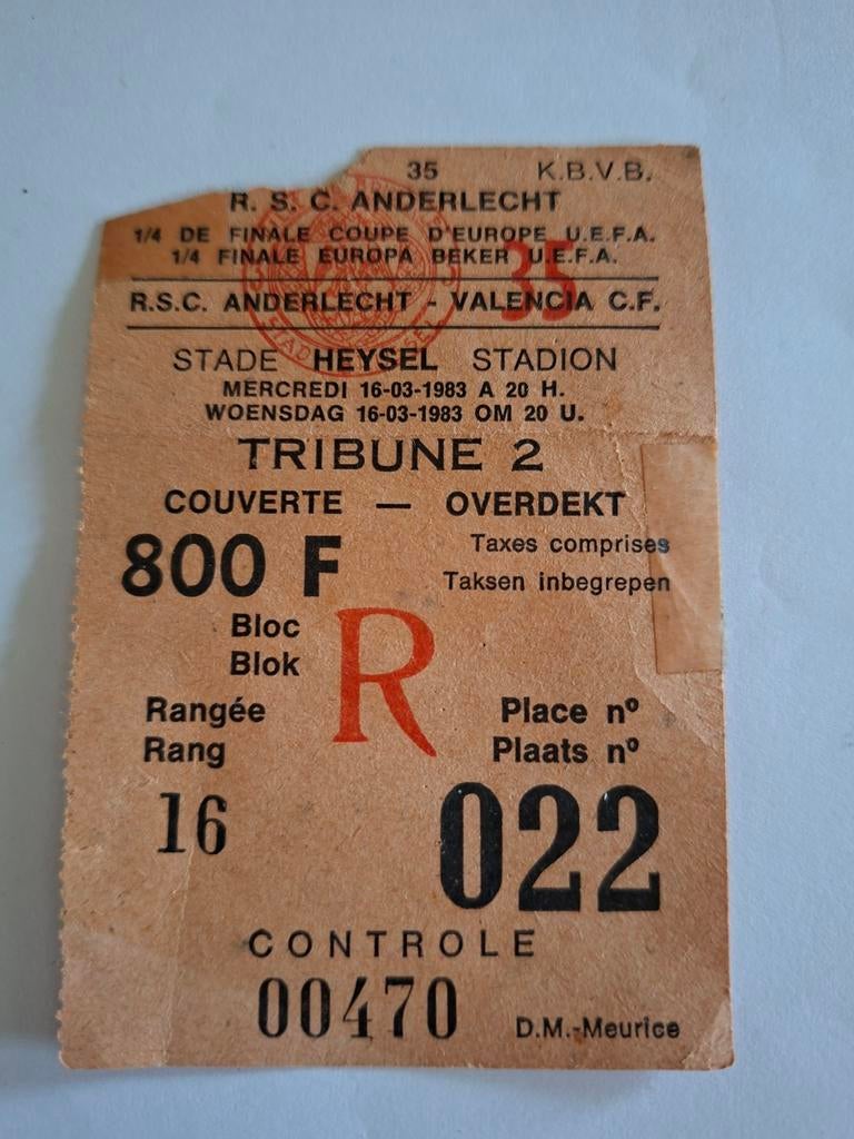 Billet RSC ANDERLECHT - VALENCE 1983, Collections, Enlèvement ou Envoi
