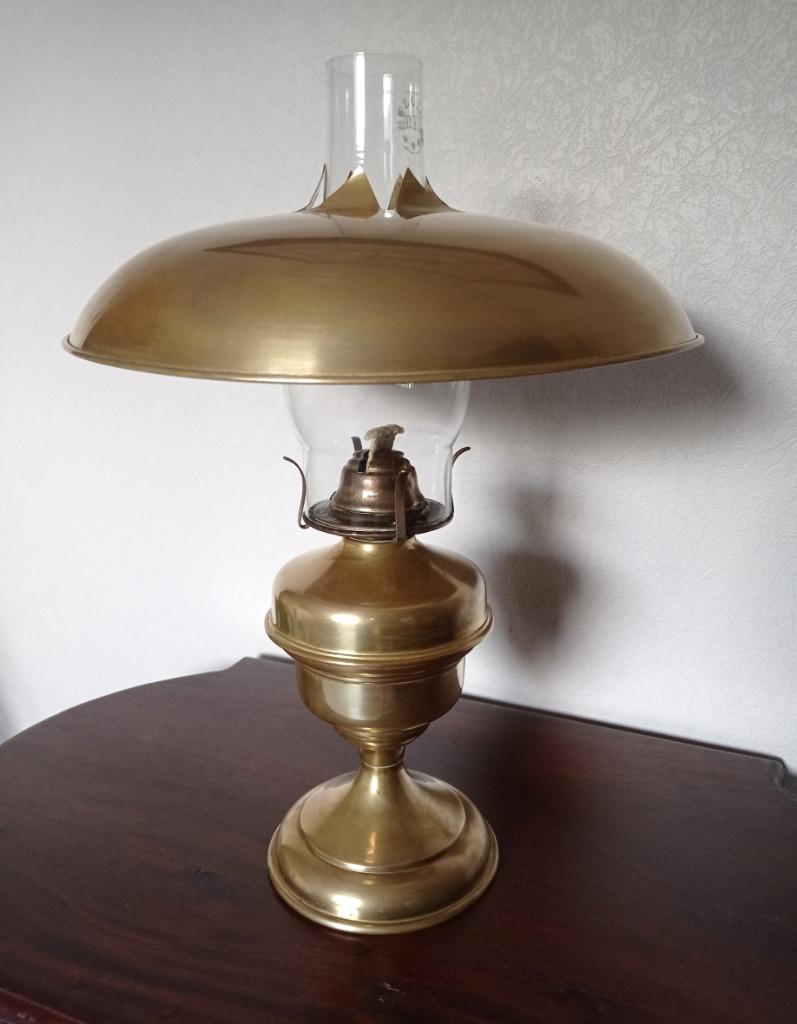 antieke koperen olielamp met glas en kap, Ophalen of Verzenden, Koper