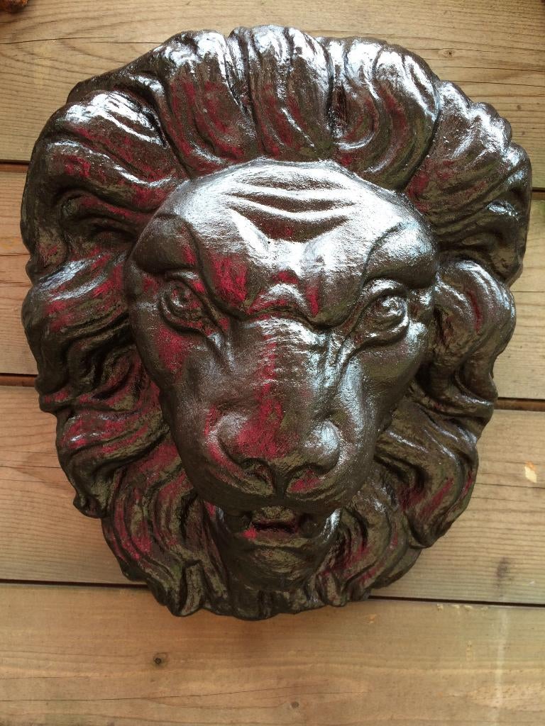 Grosse tête de lion, pleine de pierre, en bronze clair super, Enlèvement ou Envoi, Ornement d'eau