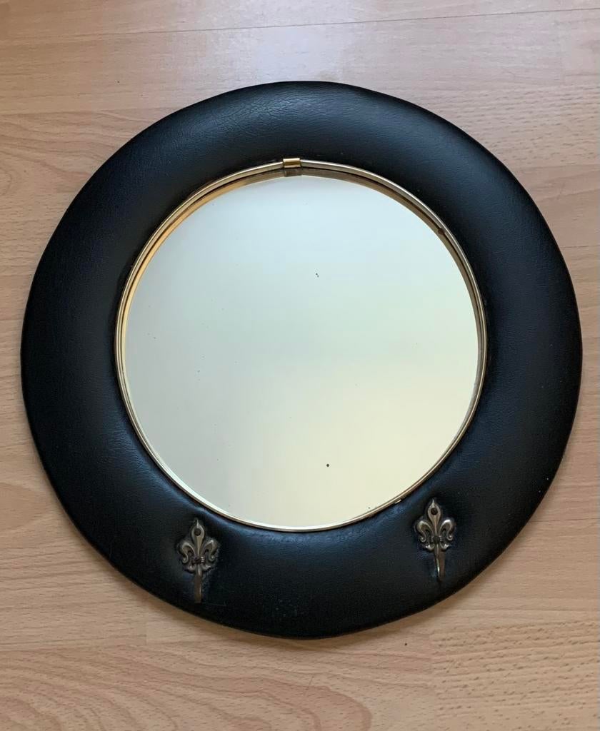 Ronde vintage retro spiegel met haakjes, Antiek en Kunst, Ophalen, Rond