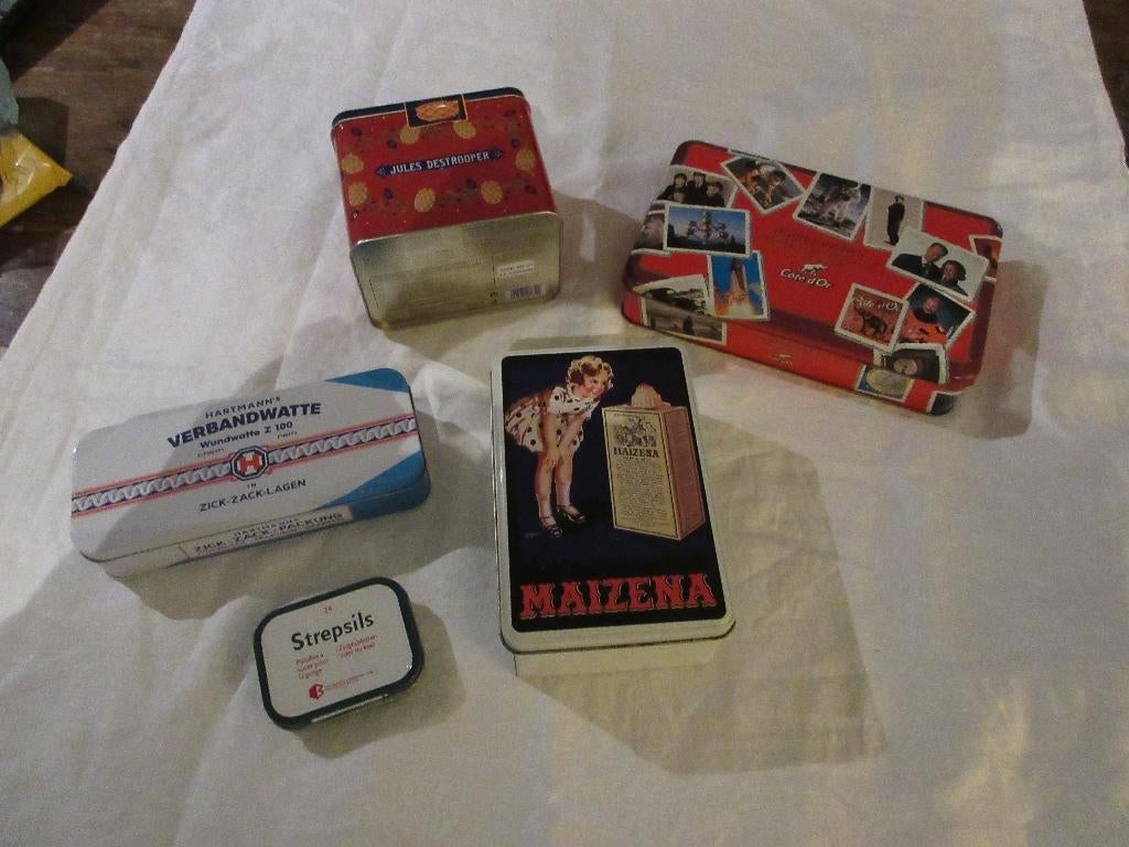 Anciennes boîtes en fer Cote d'Or Maizena Hartmann's Destroo, Collections, Boîte en métal, Enlèvement