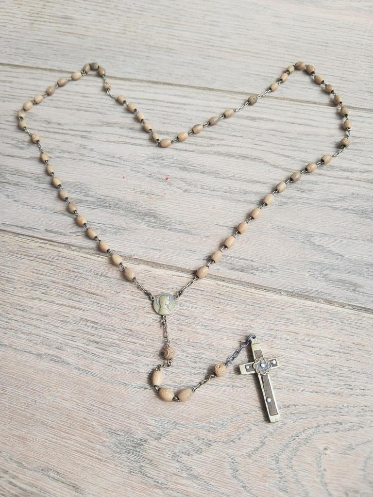 Paternoster met beige kralen, Ophalen of Verzenden, Zo goed als nieuw