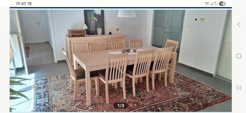 Complete eetkamer in lichte eik voor 8 personen te koop, Huis en Inrichting, Ophalen, Zo goed als nieuw, Modern, 8 stoelen of meer