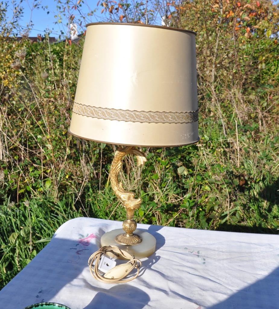 lampe de table pied laiton poisson, Ophalen of Verzenden