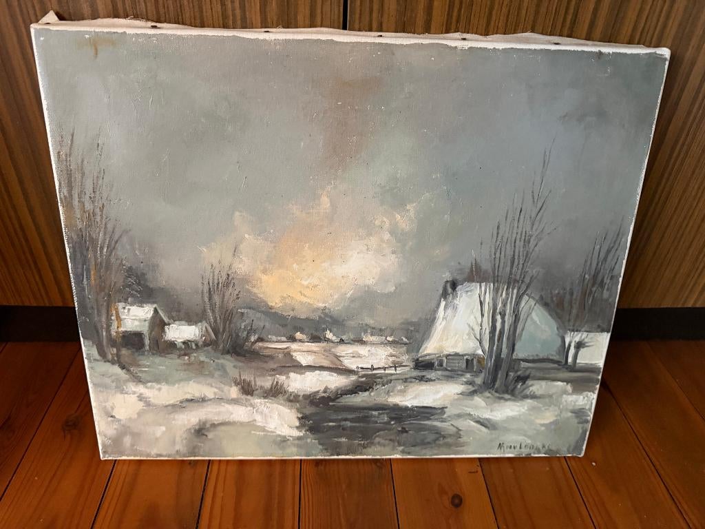 schilderij winterlandschap (50x40 cm) - olie op doek, Enlèvement