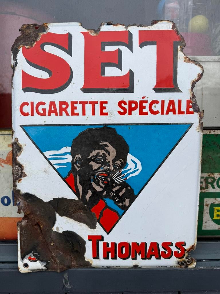 SET emaille reclamebord, Ophalen of Verzenden, Gebruikt, Reclamebord