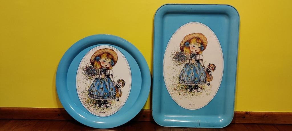 plateaux vintage dans le style « Holly hobby », Maison & Meubles, Enlèvement ou Envoi, Utilisé, Autre