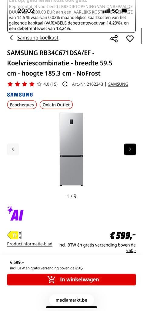 2 koelkasten te koop Samsung, Ophalen, Nieuw