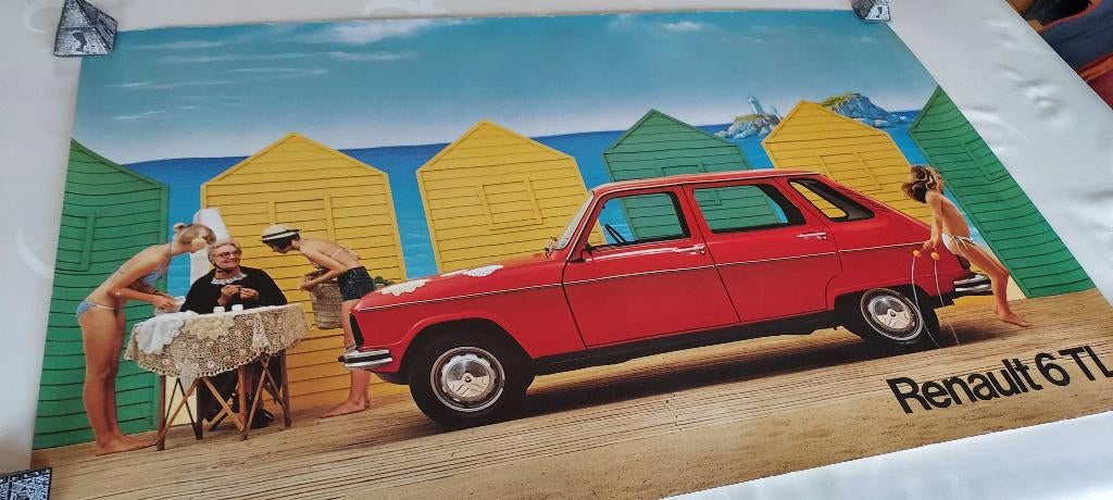 mooie oude affiche/poster  van Renault 6 TL, Verzamelen, Verzenden, Zo goed als nieuw, Reclame